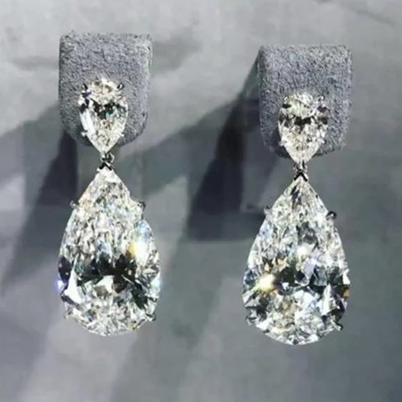 🔥 Teardrop Dangle Earring for Women Bridal Sparkle Water Drop CZ, HA4539 - Picture 2 of 3